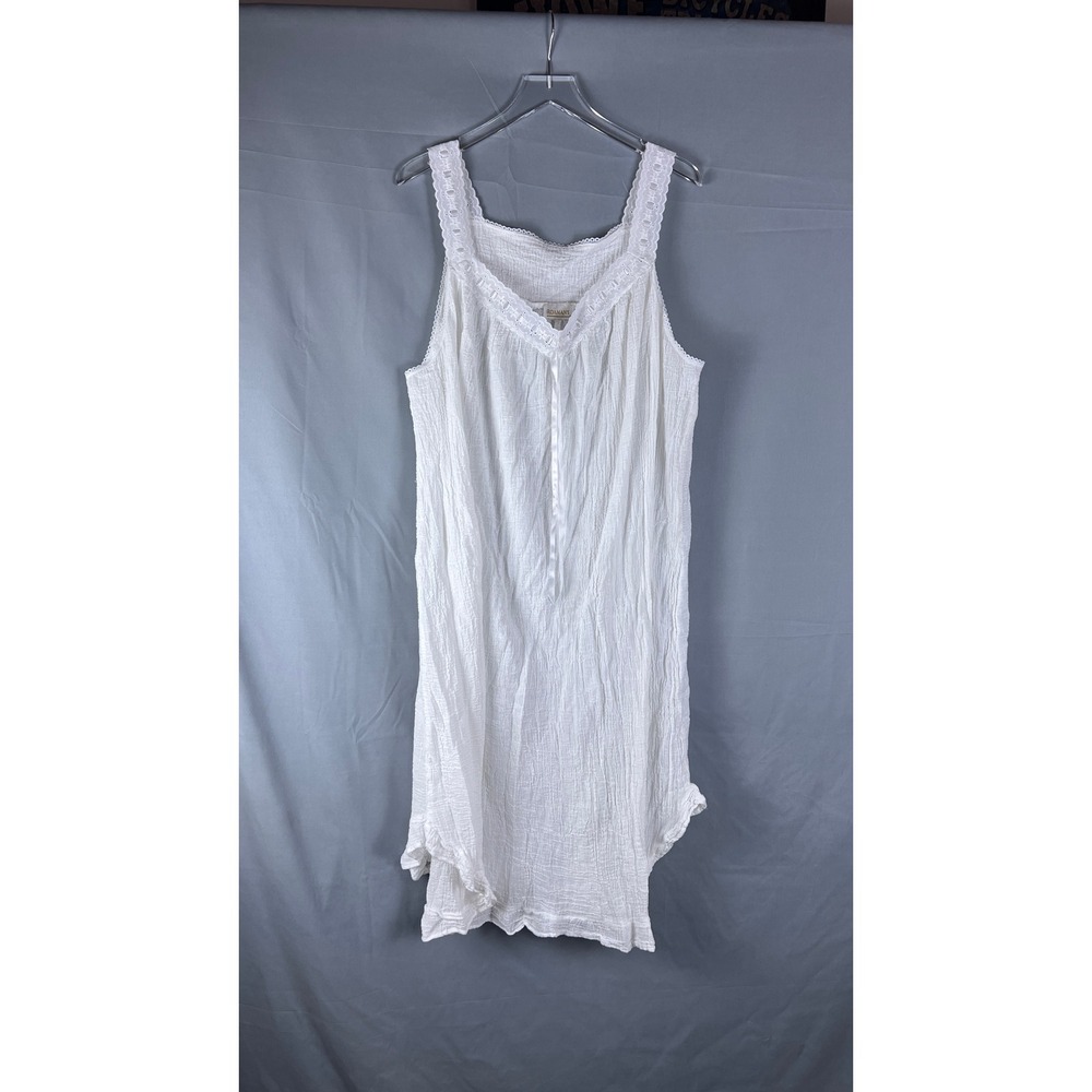 Roamans Sleeveless Nightgown Women 2X White Crinkled Texture Lace Trim Sleepwear
